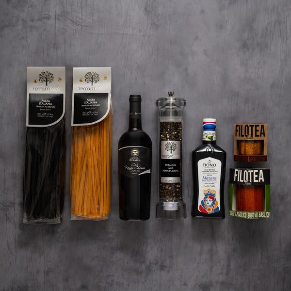 Terramezzo Black Cuttlefish & Chilli Pasta Lover Gift with Wine