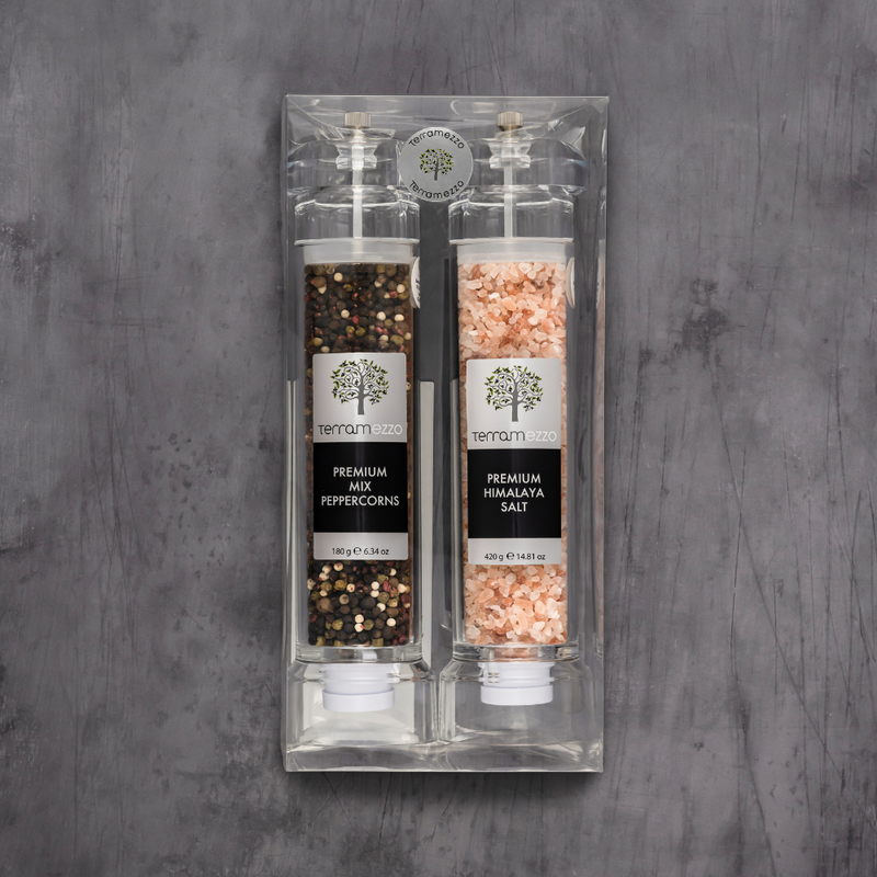 Terramezzo 30cm Mixed Peppercorns and Himalaya Salt Premium Mill Gift Set